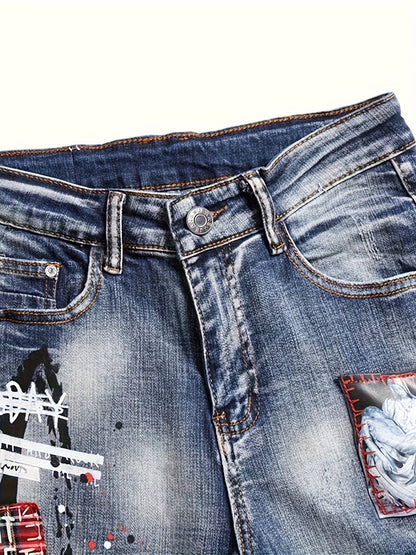 Men's Slim Fit Jeans - Vintage Wash Distressed – Blue – view 8