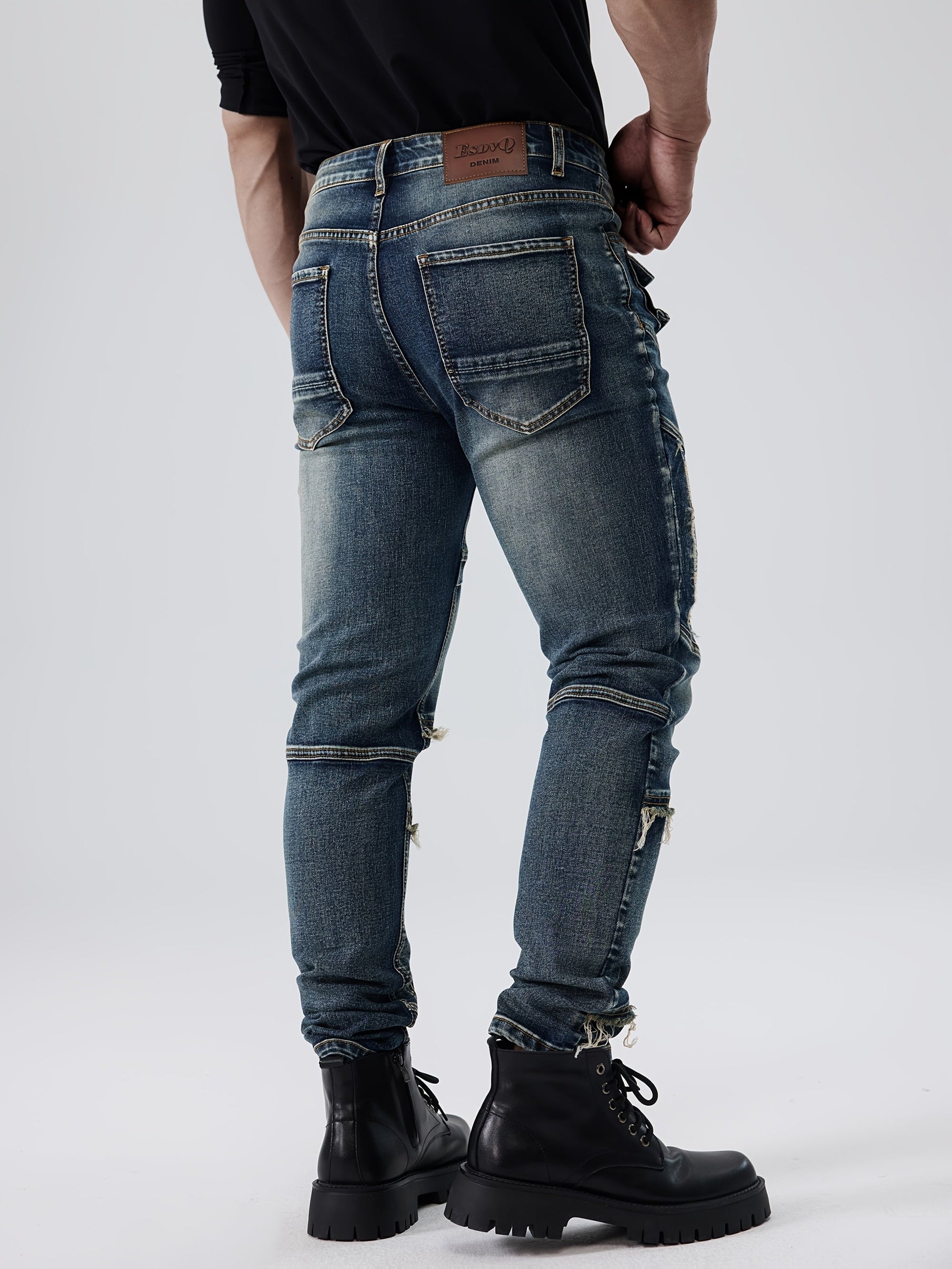 Men's Slim Fit Jeans - Vintage Wash Patchwork – view 9