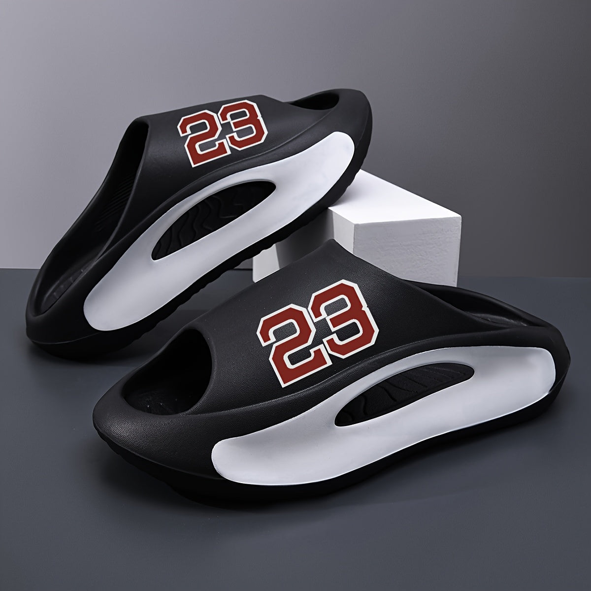 Men's Slippers - Everyday Comfort & Durable Sole – Black / White – Black option – view 2