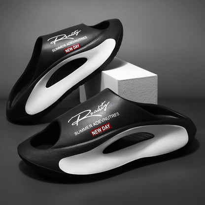 Men's Slippers - Non-Slip Sole & Breathable Comfort – Black / White – main product image