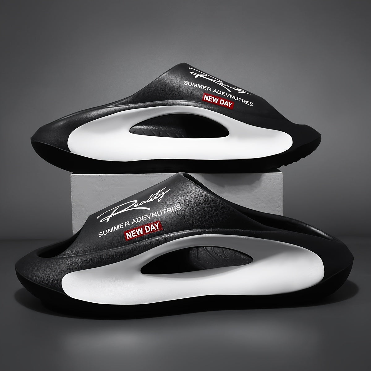 Men's Slippers - Non-Slip Sole & Breathable Comfort – Black / White – view 3