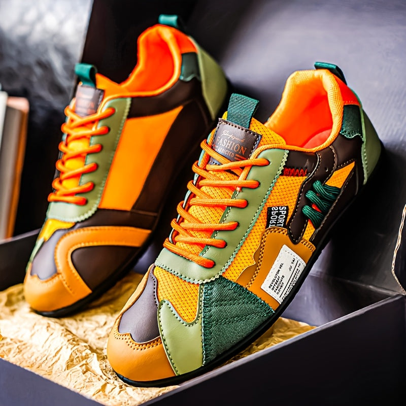Men's Sneakers - Breathable Mesh Lightweight for Outdoor & – Green Orange Lace – view 4