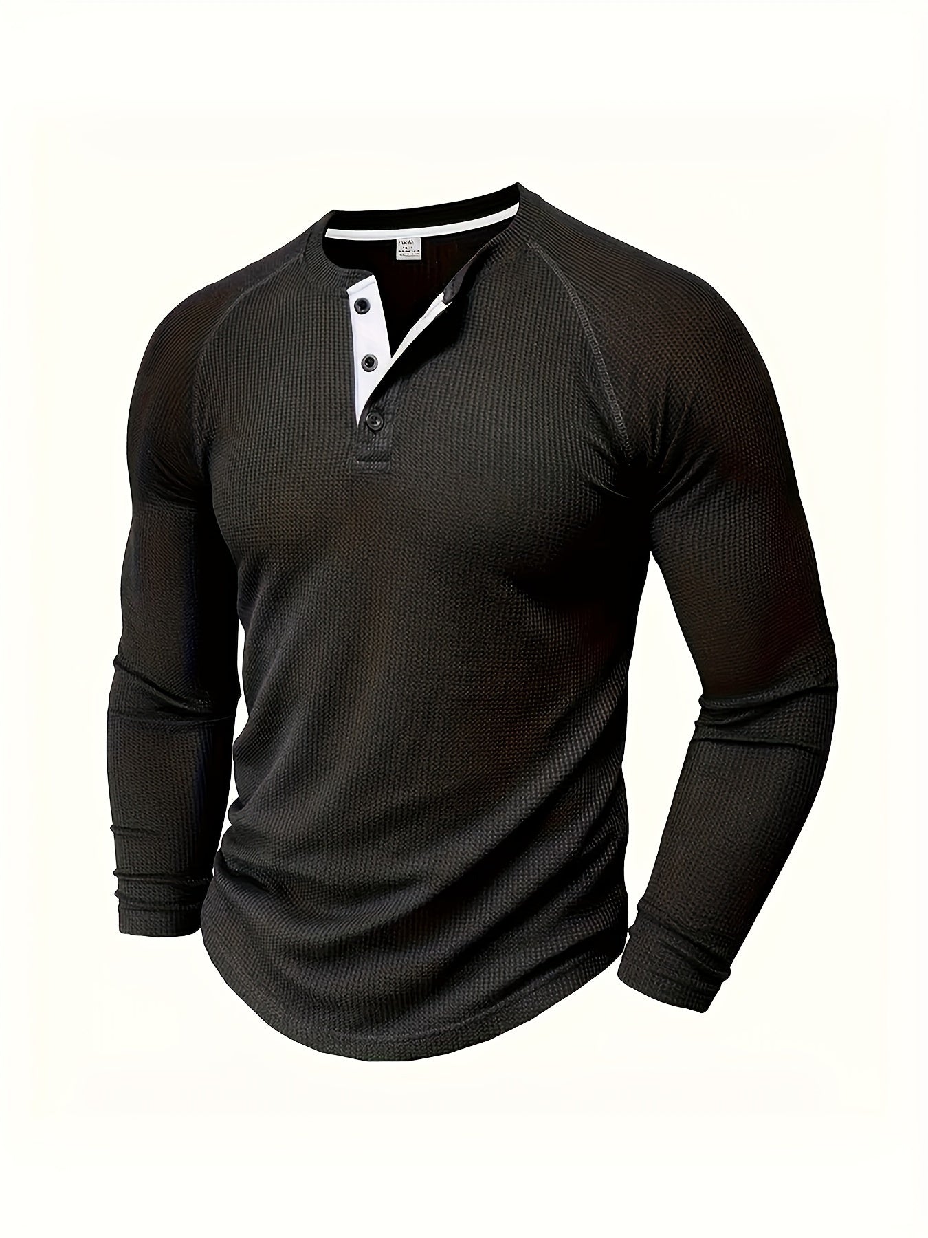 Men's Solid Color Casual Shirt - Crew Neck Long Sleeve – view 7