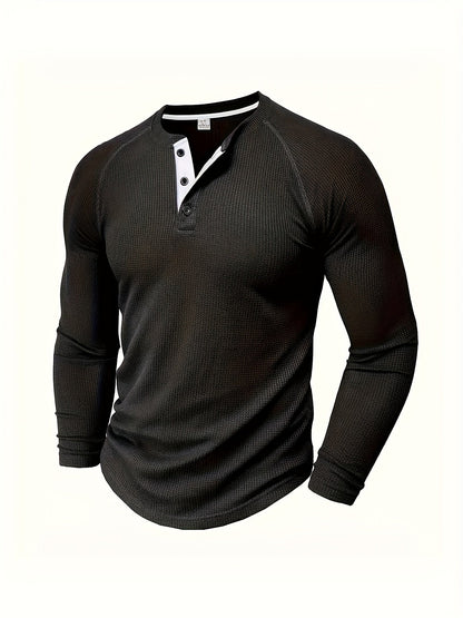 Men's Solid Color Casual Shirt - Crew Neck Long Sleeve – view 7