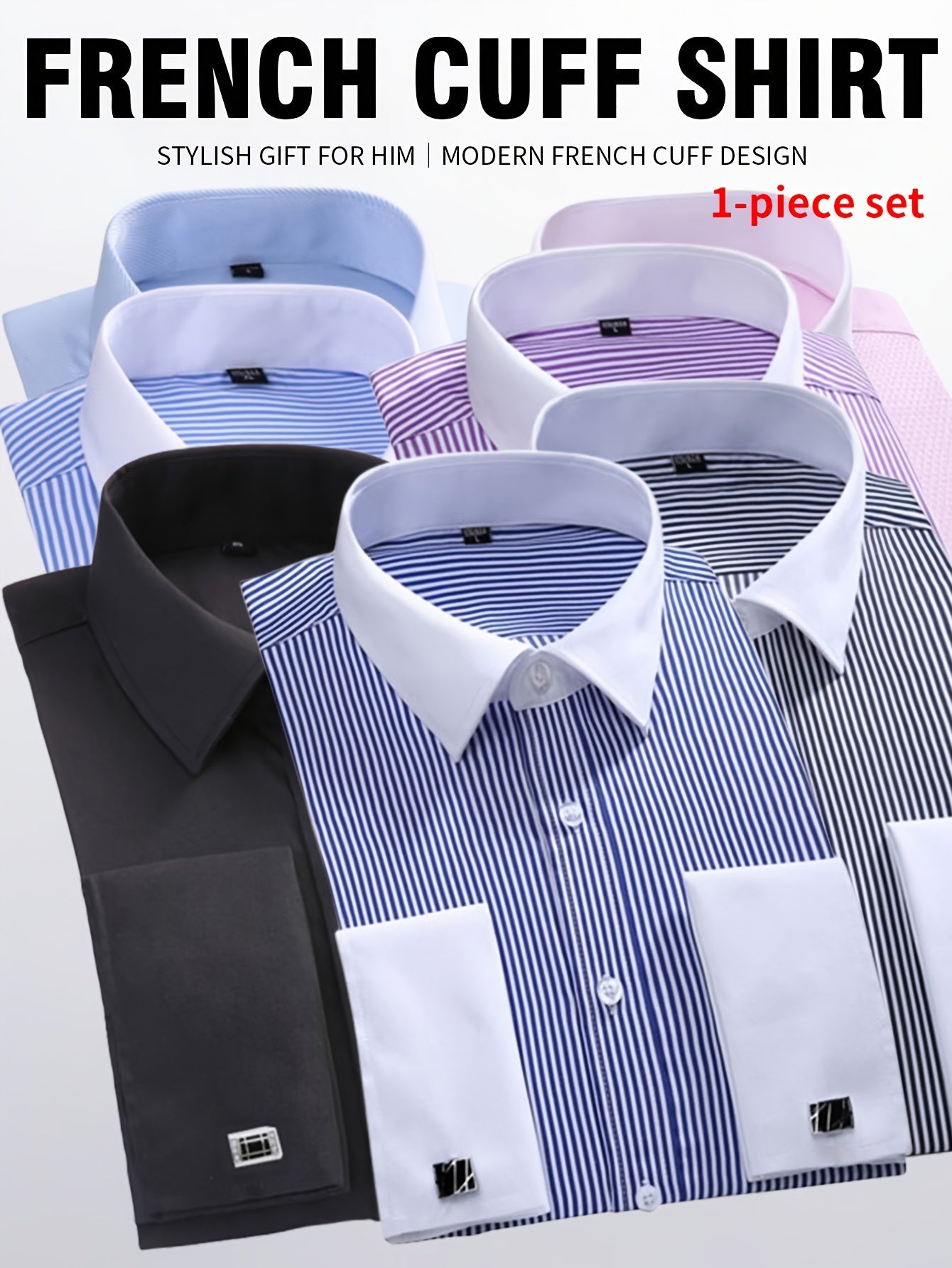 Men's Solid Color Dress Shirt - Classic Neck Short Sleeve – 7-Color Selection – main product image