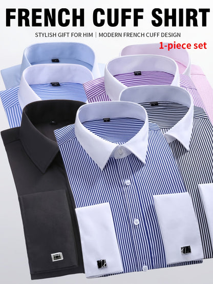 Men's Solid Color Dress Shirt - Classic Neck Short Sleeve – 7-Color Selection – main product image