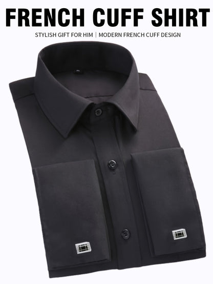 Men's Solid Color Dress Shirt - Classic Neck Short Sleeve – 7-Color Selection – Gray option – view 6