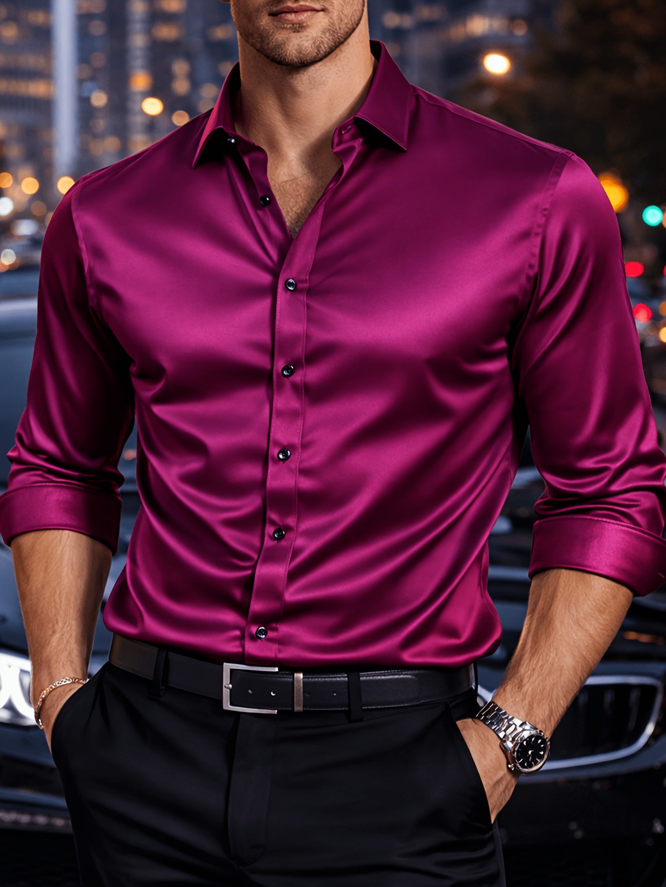 Men's Solid Color Dress Shirt - Classic Neck Short Sleeve – Malachite Green – view 11