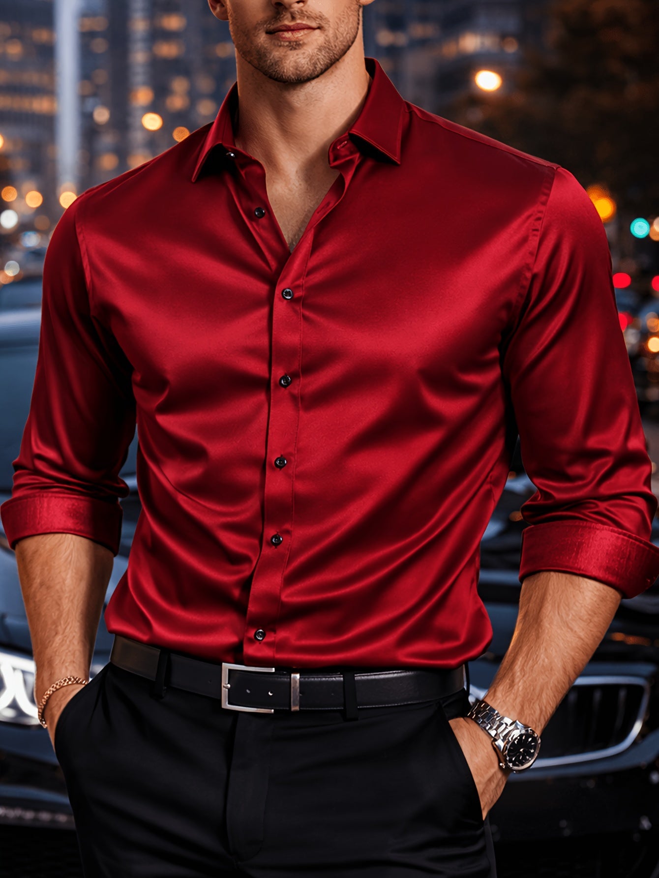 Men's Solid Color Dress Shirt - Classic Neck Short Sleeve – Malachite Green – view 14
