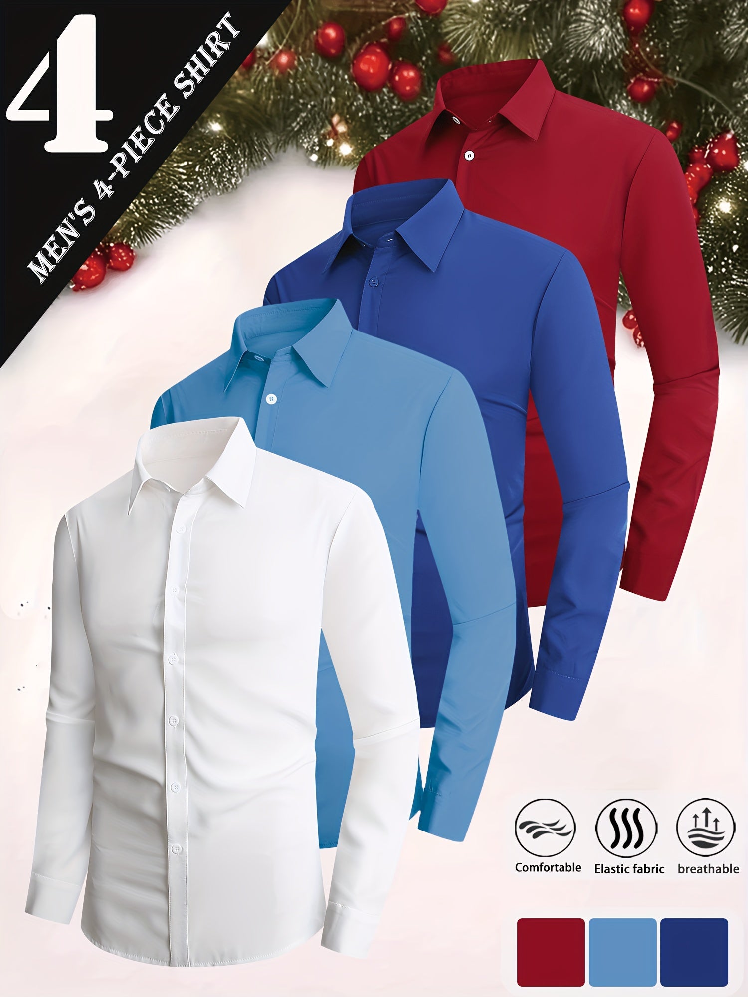 Men's Solid Color Dress Shirt - Collared Long Sleeve – view 2