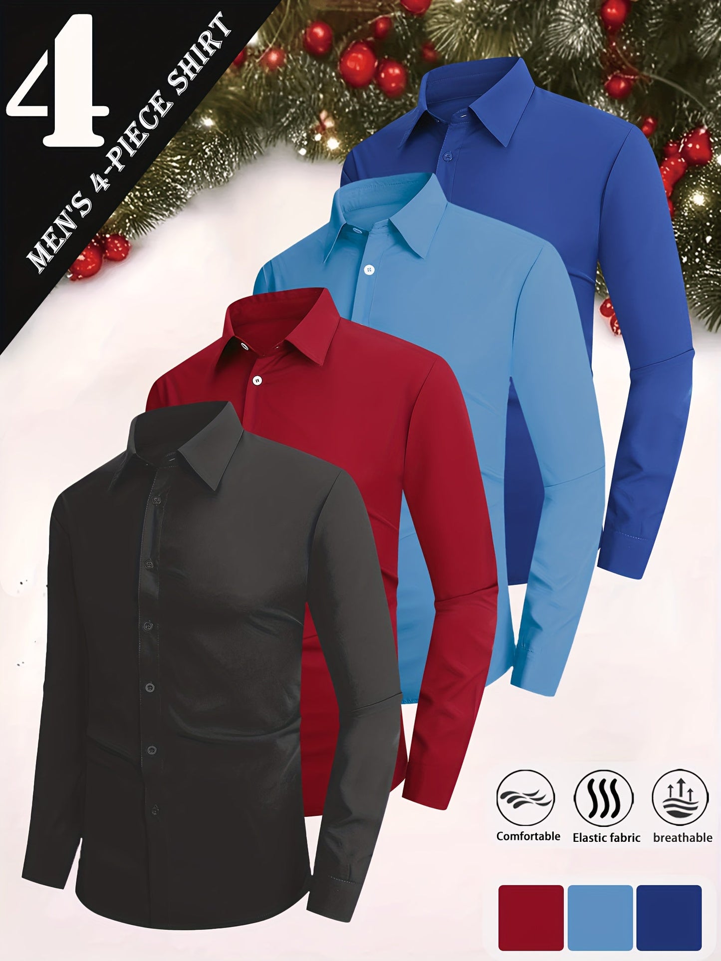 Men's Solid Color Dress Shirt - Collared Long Sleeve – view 4