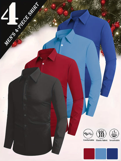 Men's Solid Color Dress Shirt - Collared Long Sleeve – view 4
