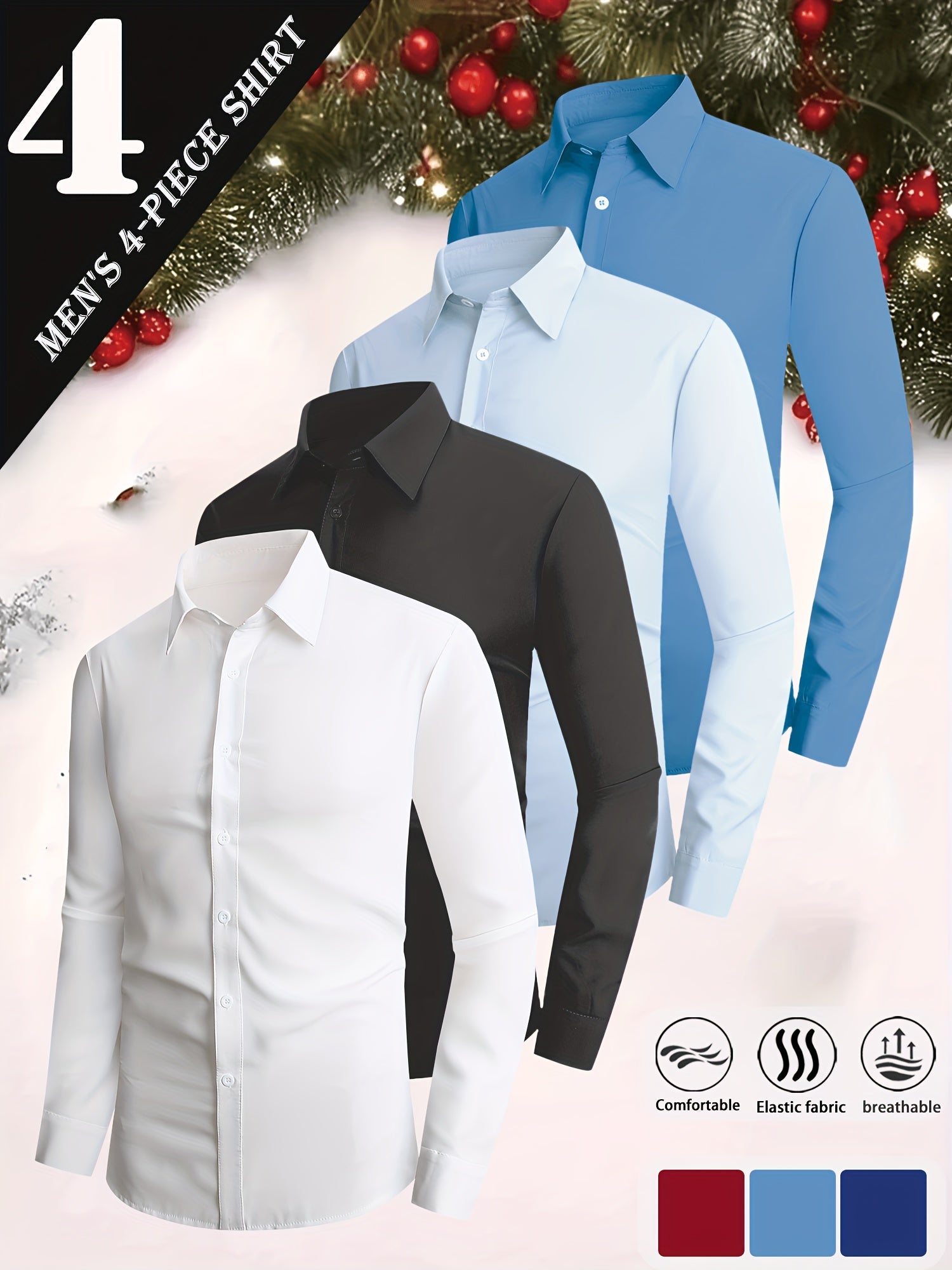 Men's Solid Color Dress Shirt - Collared Long Sleeve – view 5