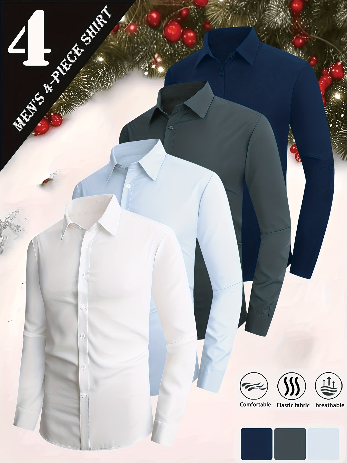 Men's Solid Color Dress Shirt - Collared Long Sleeve – view 8