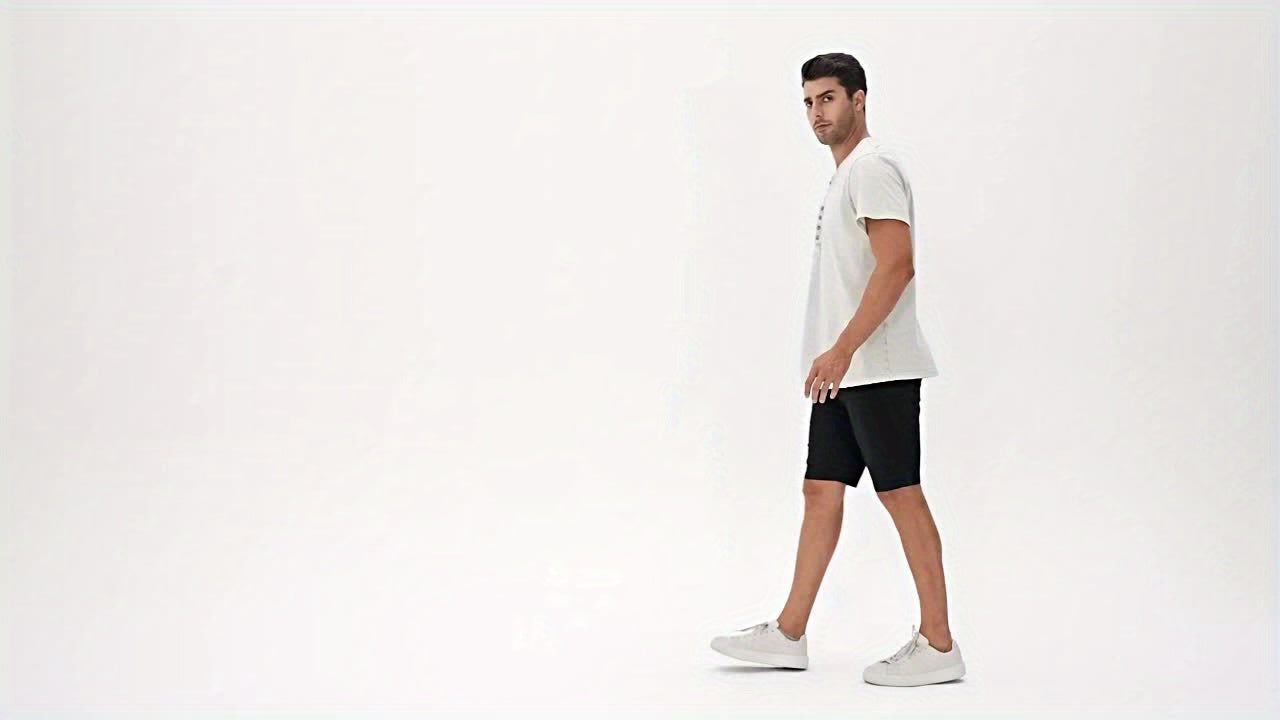 Men's Solid Color Henley Shirt - Collared Short Sleeve – view 11