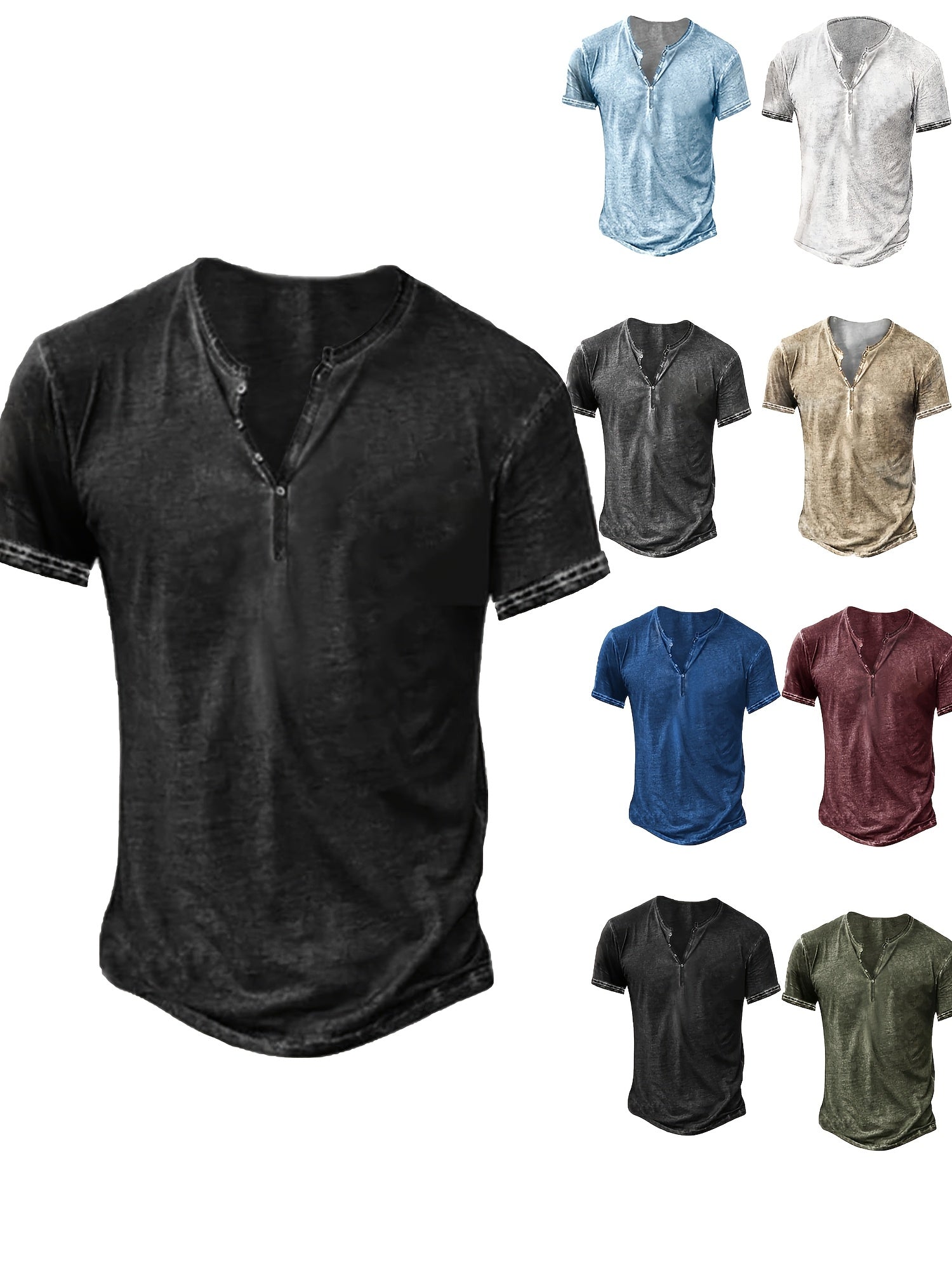 Men's Solid Color Henley Shirt - Collared Short Sleeve – view 12