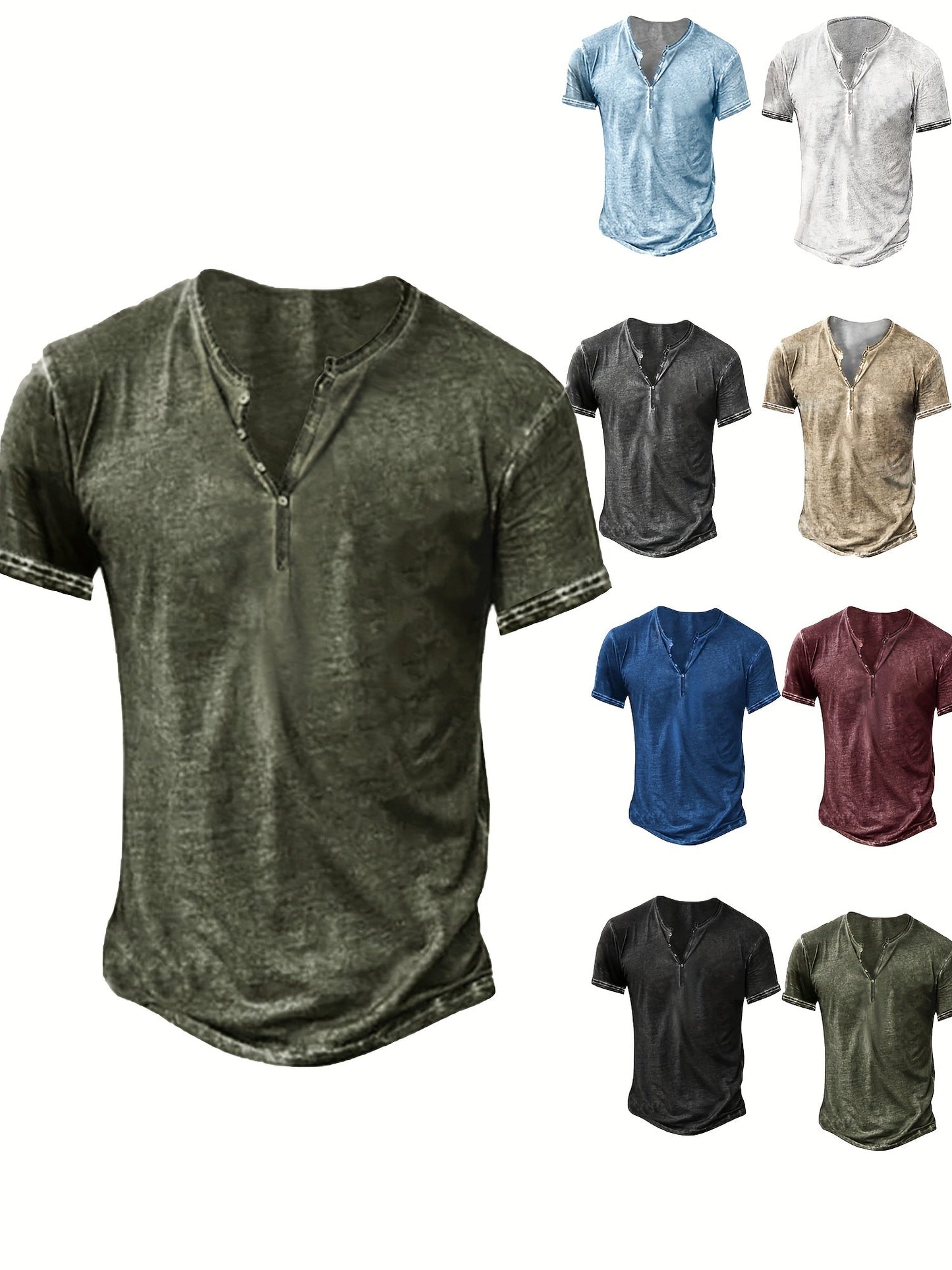 Men's Solid Color Henley Shirt - Collared Short Sleeve – view 13