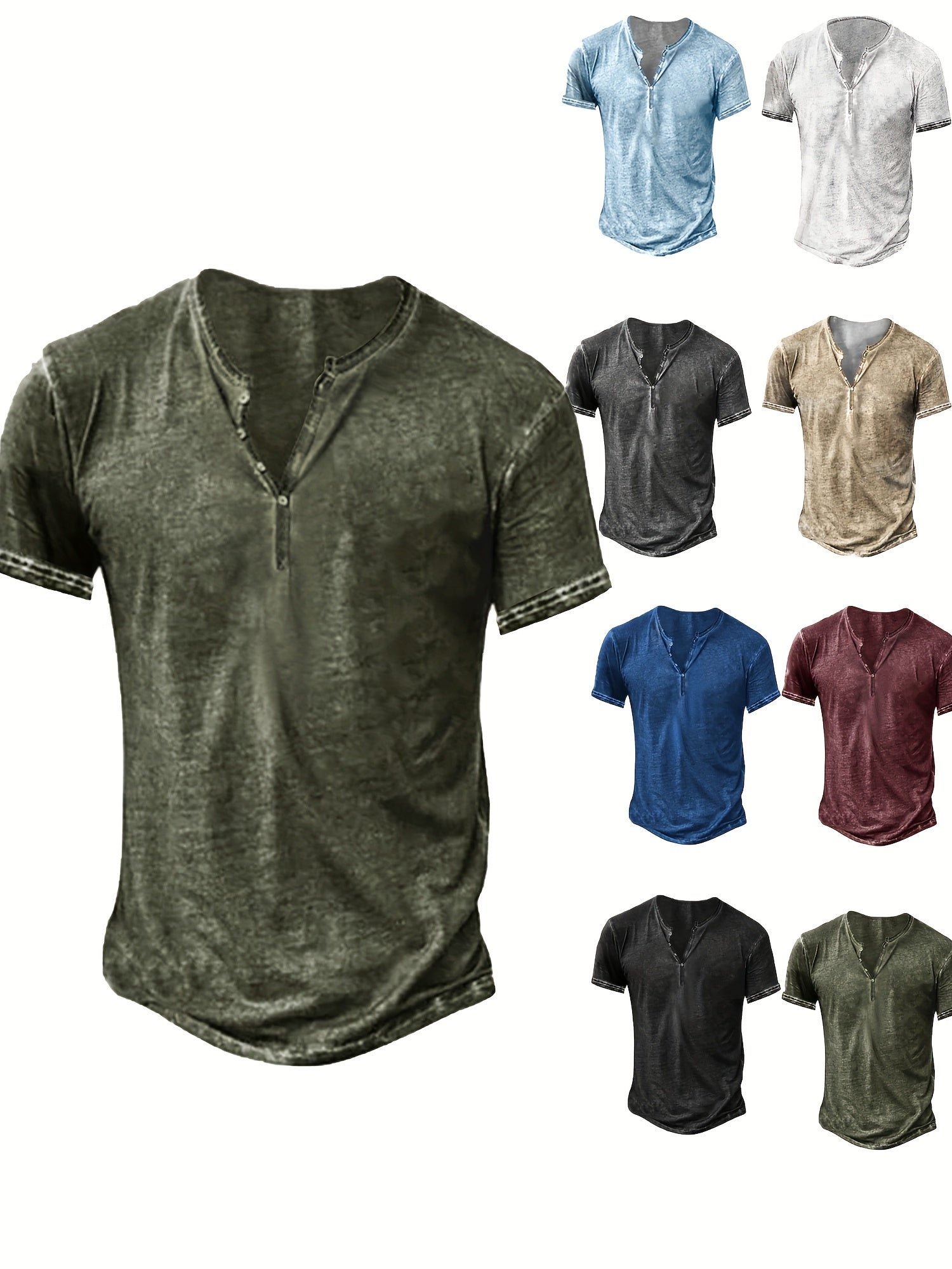 Men's Solid Color Henley Shirt - Collared Short Sleeve – view 13