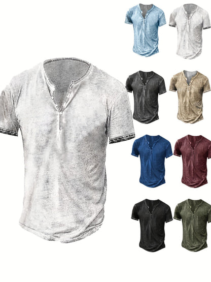 Men's Solid Color Henley Shirt - Collared Short Sleeve – view 15