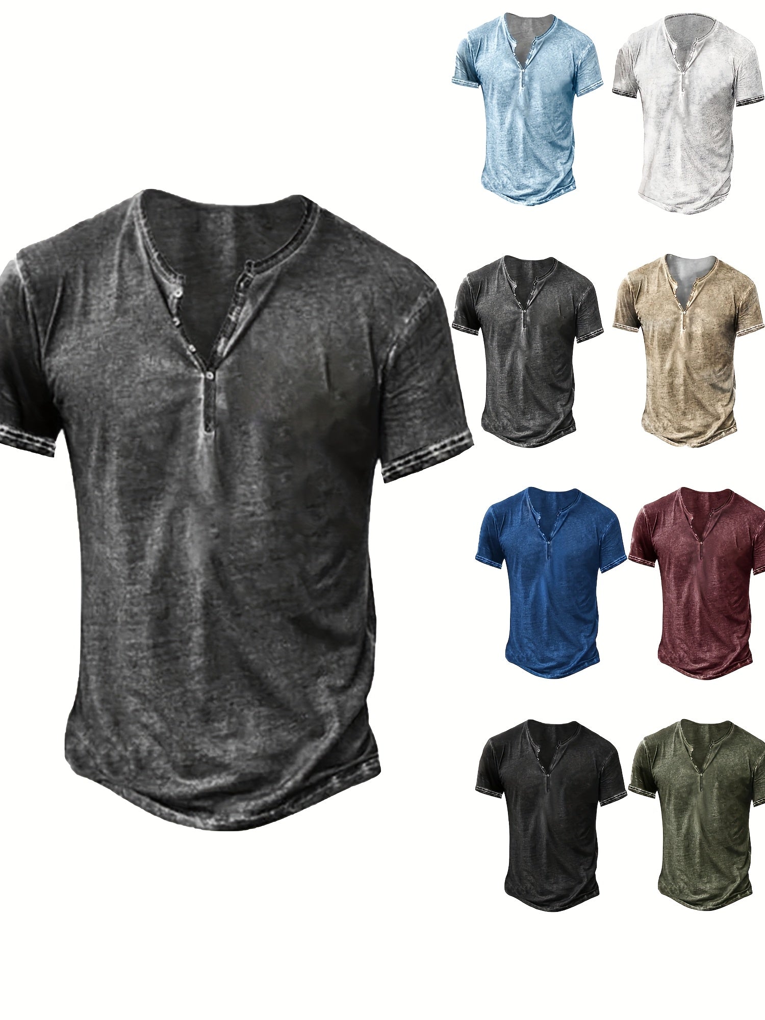 Men's Solid Color Henley Shirt - Collared Short Sleeve – view 17