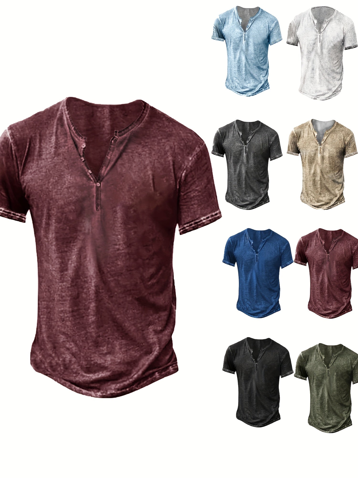 Men's Solid Color Henley Shirt - Collared Short Sleeve – view 18