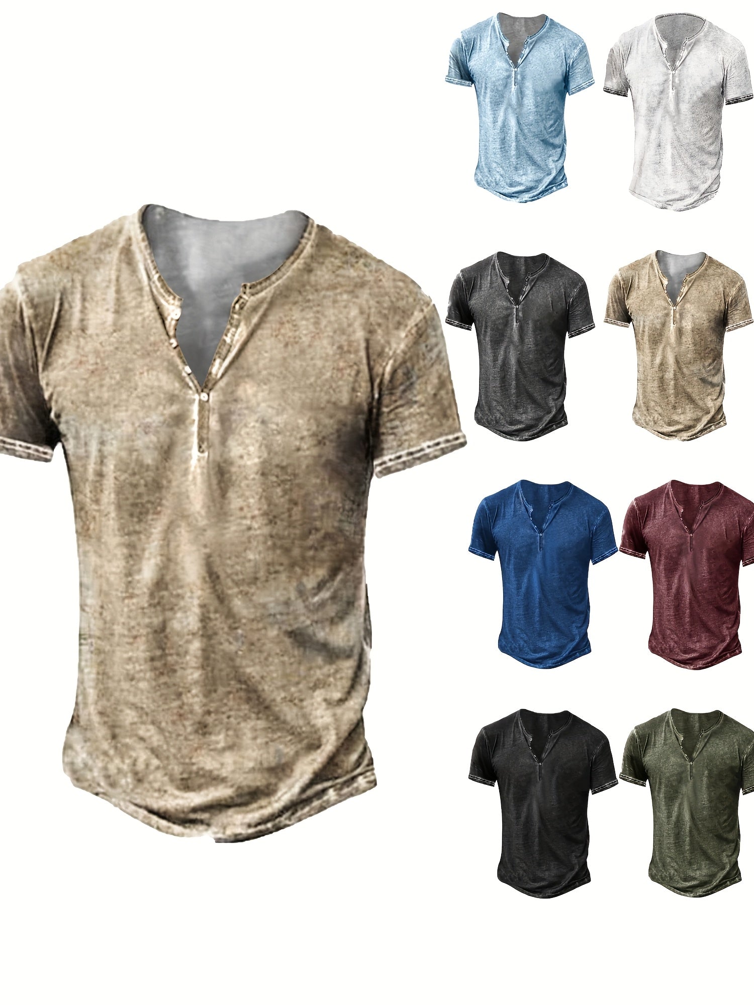 Men's Solid Color Henley Shirt - Collared Short Sleeve – view 19