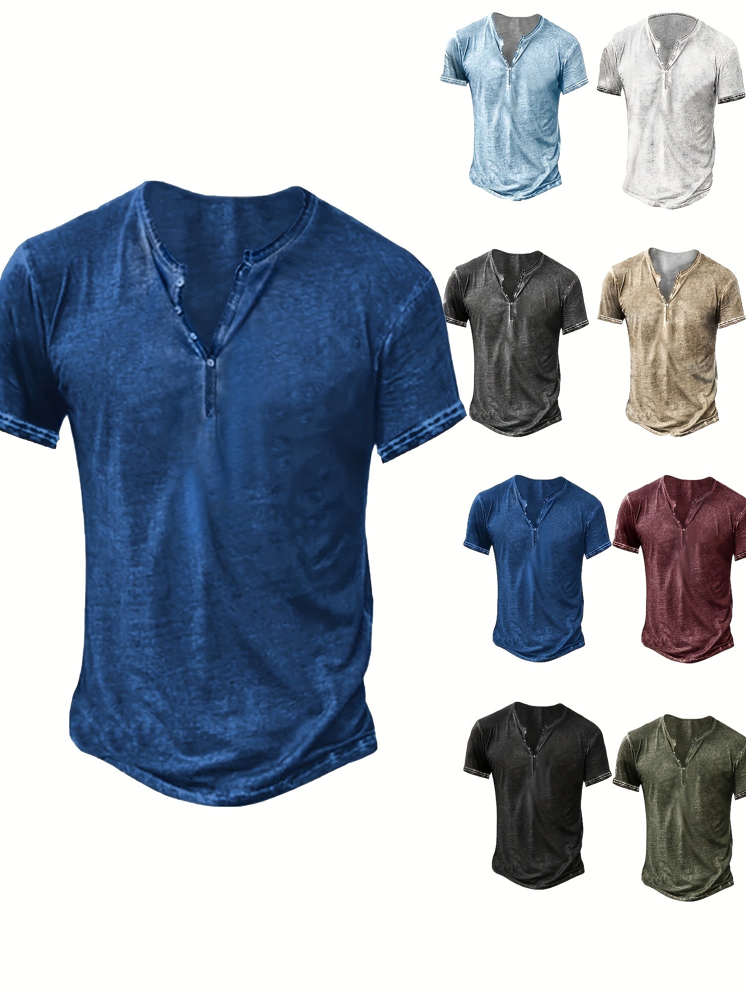 Men's Solid Color Henley Shirt - Collared Short Sleeve – view 20