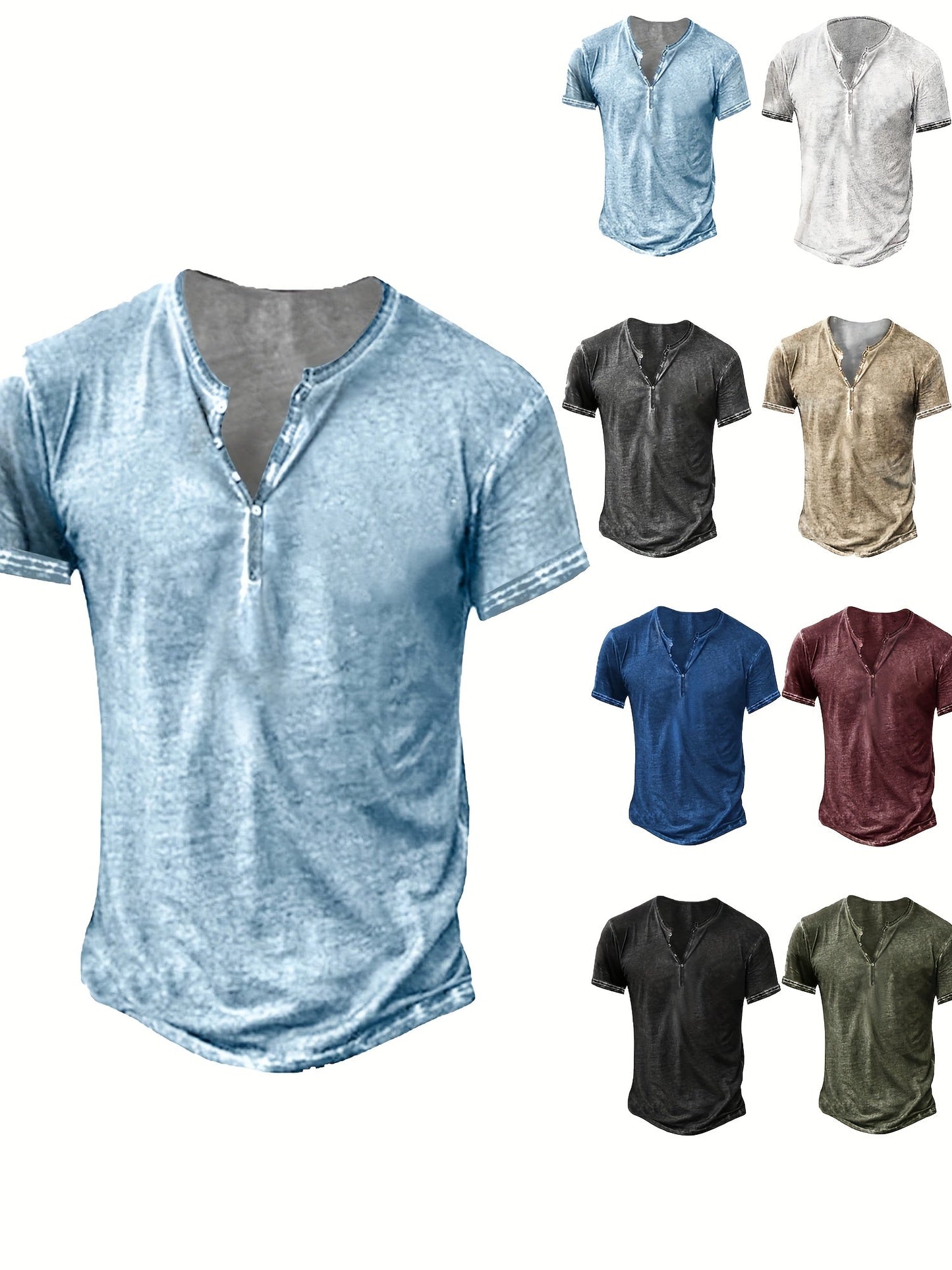 Men's Solid Color Henley Shirt - Collared Short Sleeve – Black option – view 9