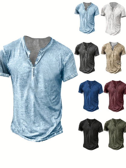 Men's Solid Color Henley Shirt - Collared Short Sleeve – Black option – view 9