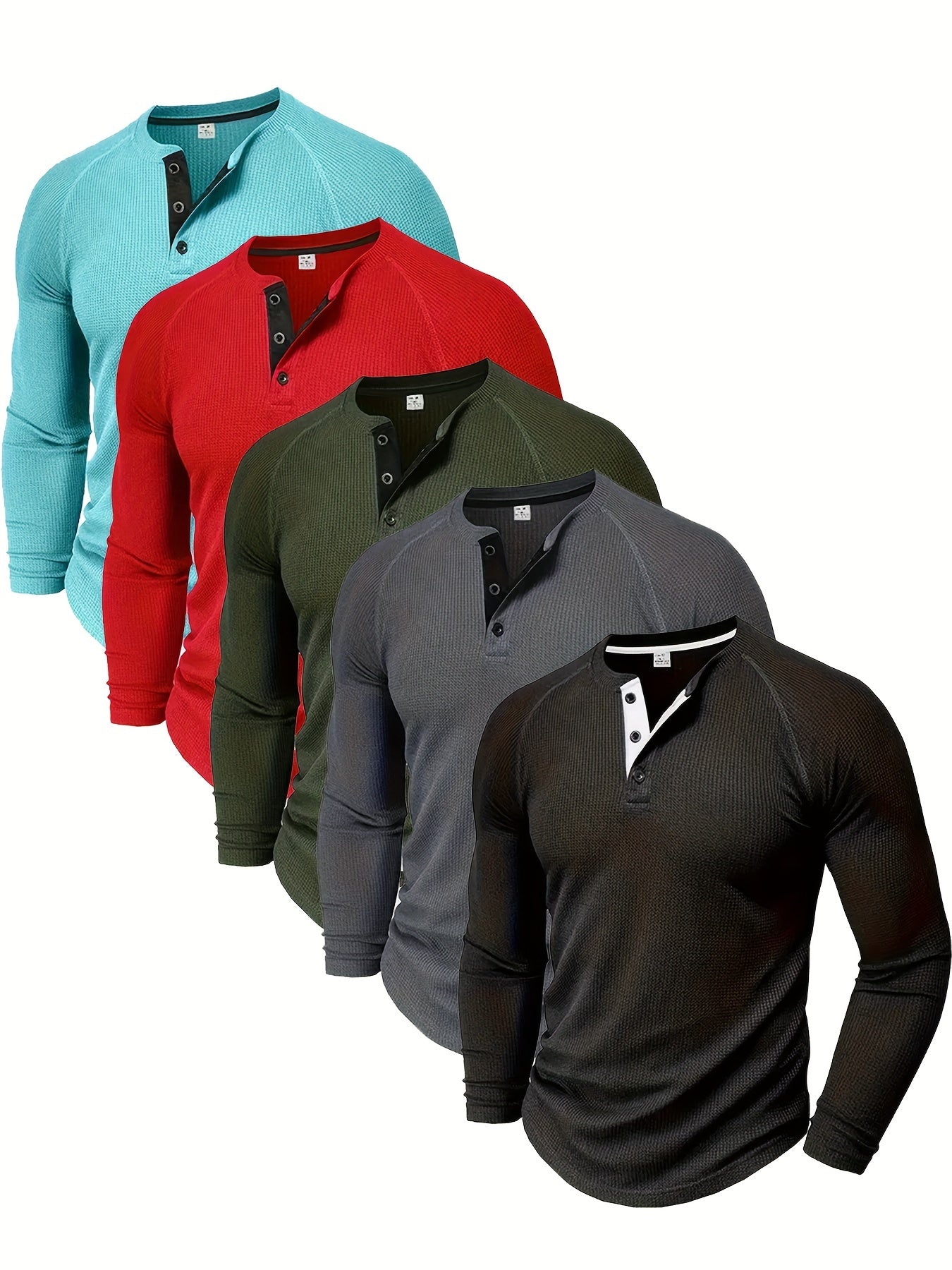 Men's Solid Color Henley Shirt - Crew Neck Long Sleeve – main product image