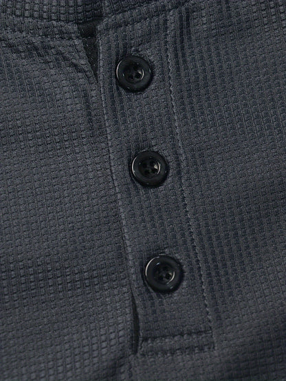 Men's Solid Color Henley Shirt - Crew Neck Long Sleeve – view 4