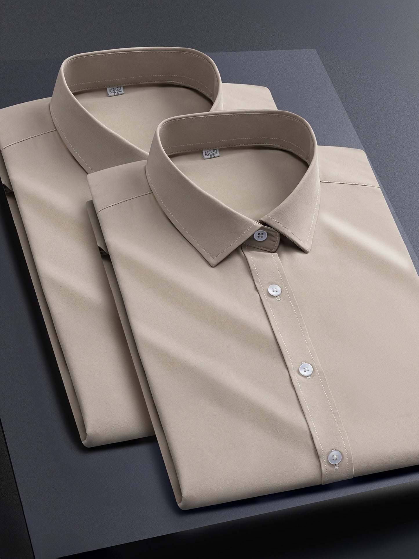 Men's Solid Color Shirt - Collared Long Sleeve – White / Light Blue – view 12