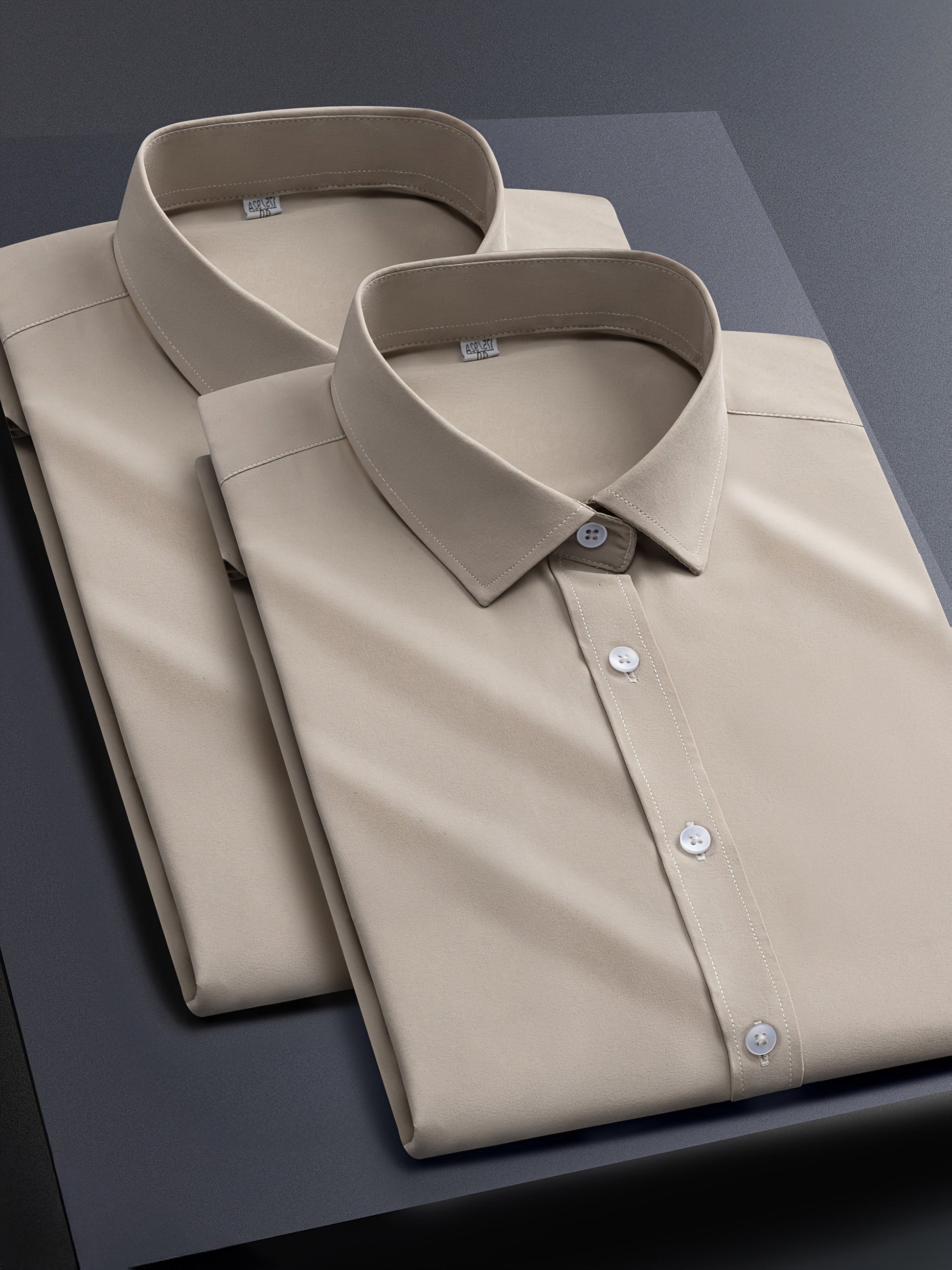 Men's Solid Color Shirt - Collared Long Sleeve – White / Light Blue – view 12