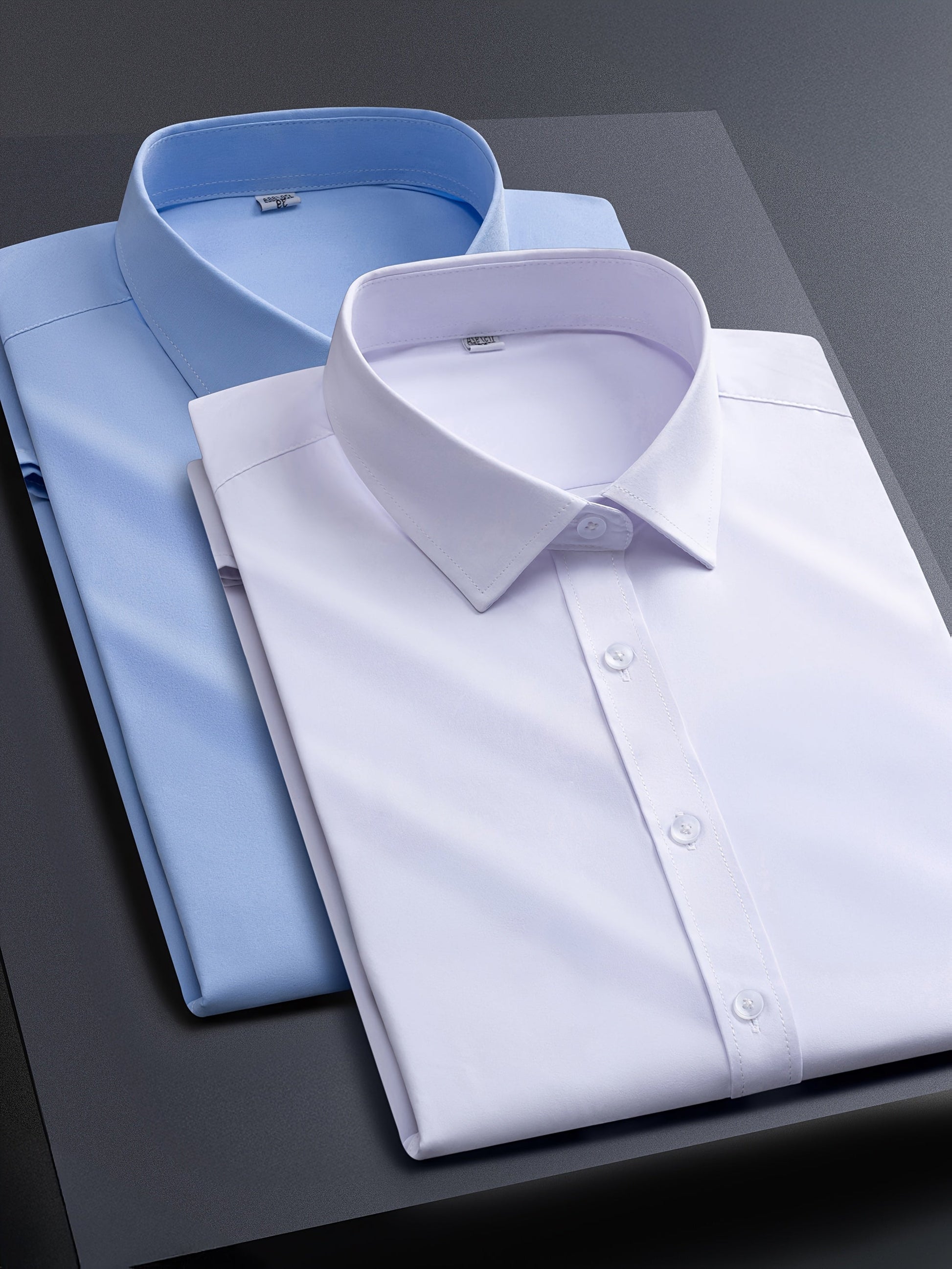 Men's Solid Color Shirt - Collared Long Sleeve – White / Light Blue – view 16