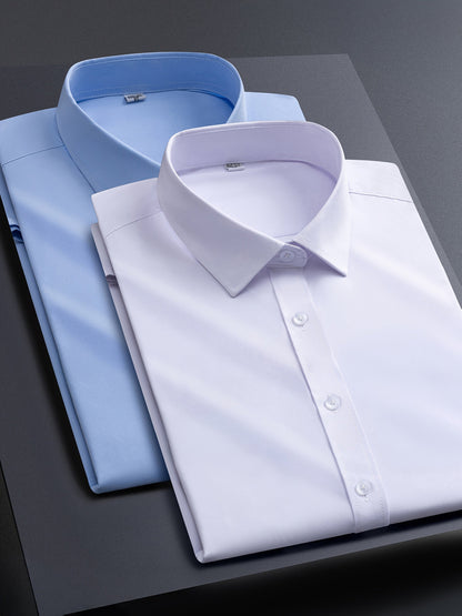 Men's Solid Color Shirt - Collared Long Sleeve – White / Light Blue – view 16