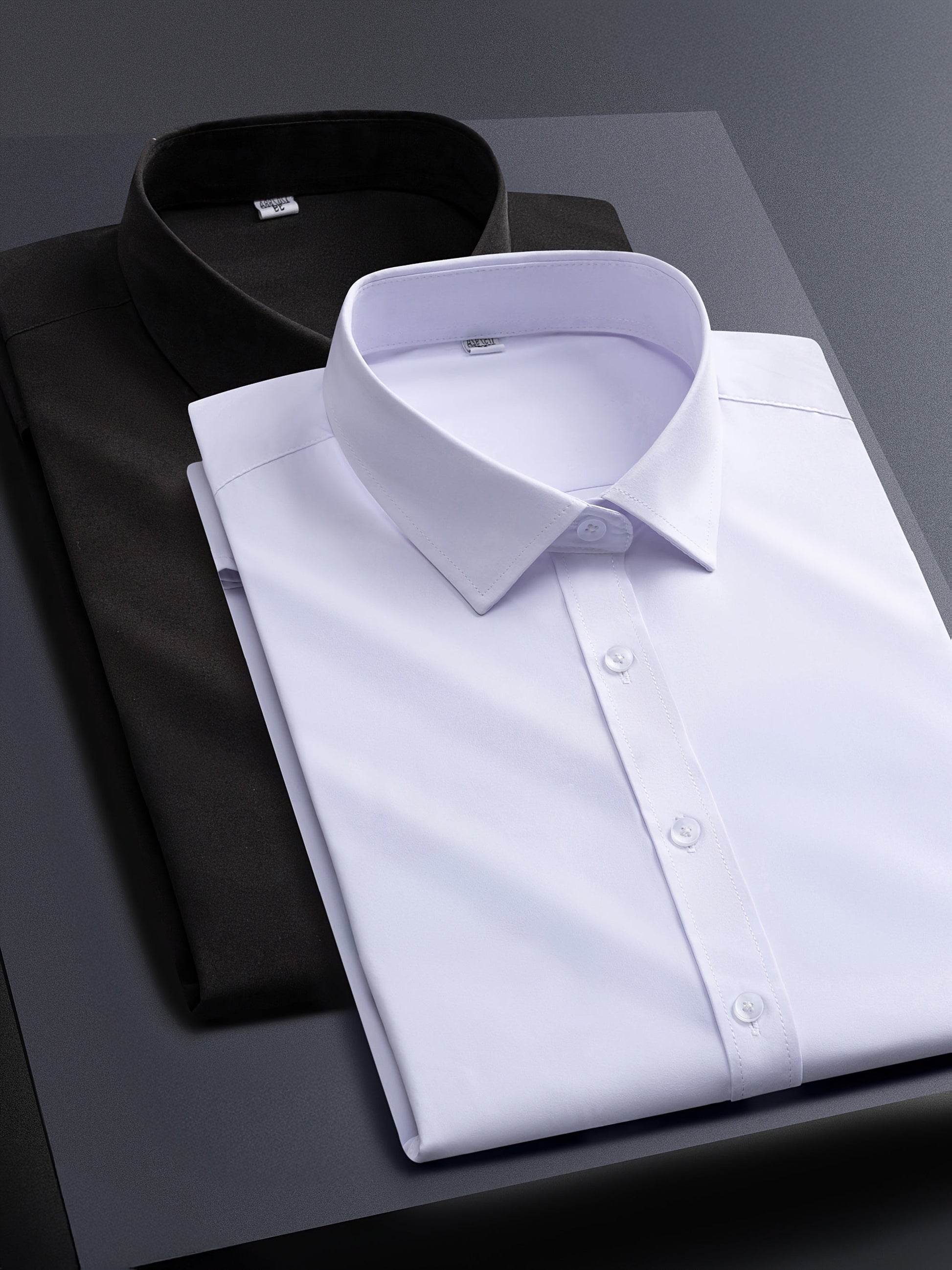 Men's Solid Color Shirt - Collared Long Sleeve – White / Light Blue – view 17