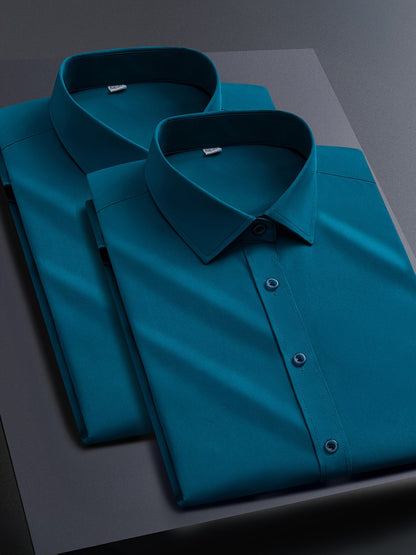 Men's Solid Color Shirt - Collared Long Sleeve – White / Light Blue – view 30