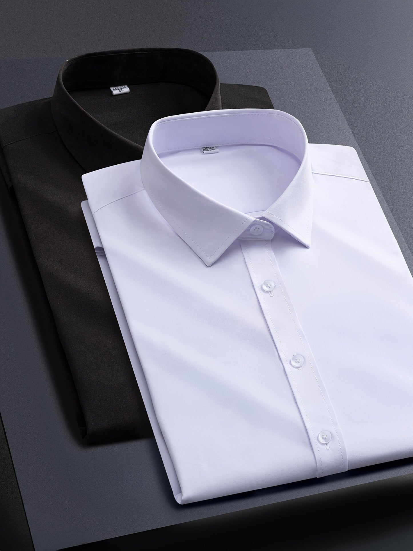 Men's Solid Color Shirt - Collared Long Sleeve – White / Light Blue – view 33