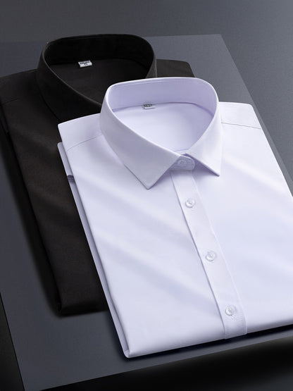 Men's Solid Color Shirt - Collared Long Sleeve – White / Light Blue – view 33