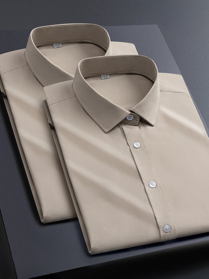 Men's Solid Color Shirt - Collared Long Sleeve – White / Light Blue – White option – view 5
