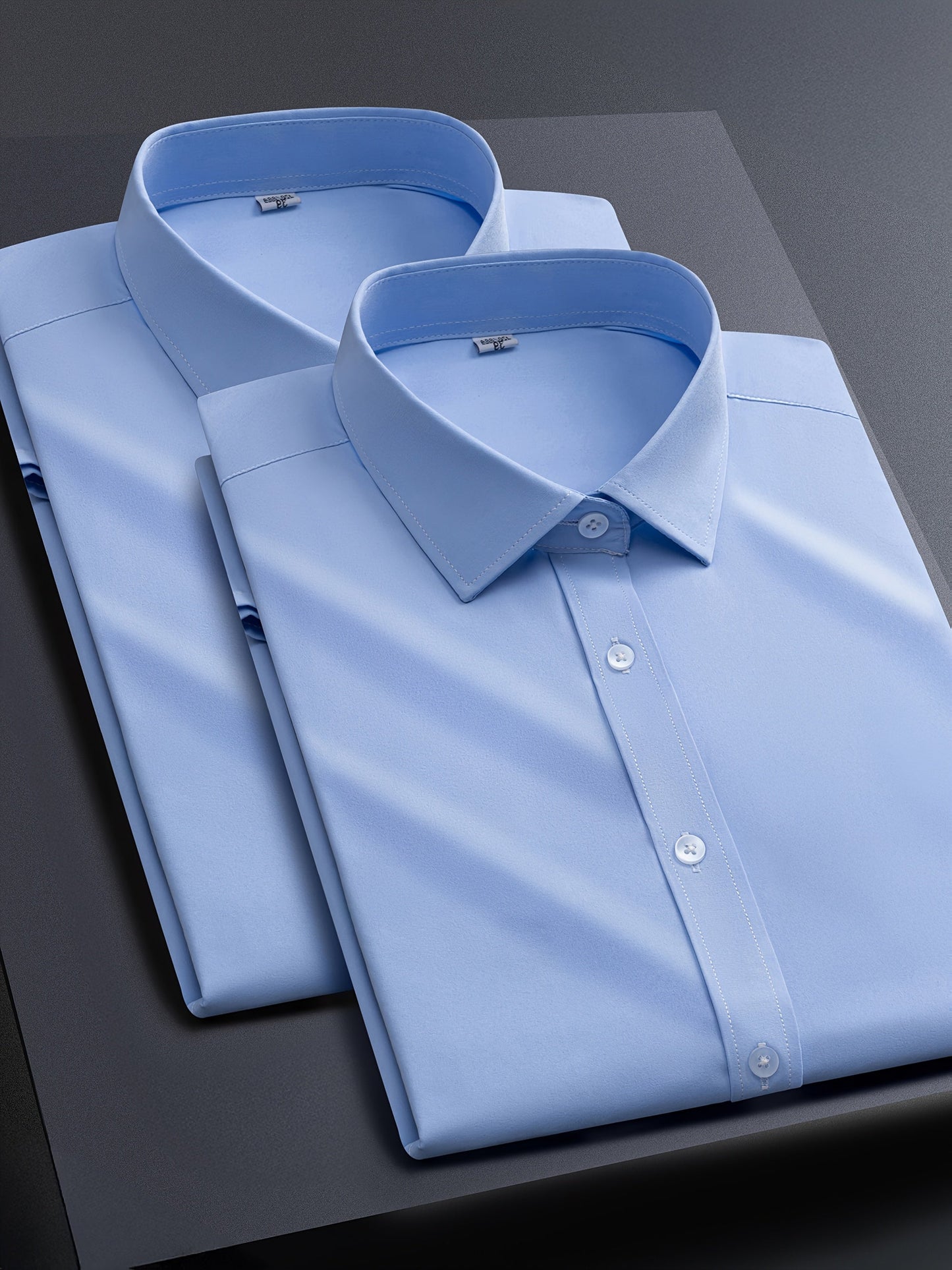 Men's Solid Color Shirt - Collared Long Sleeve – White / Light Blue – White option – view 7