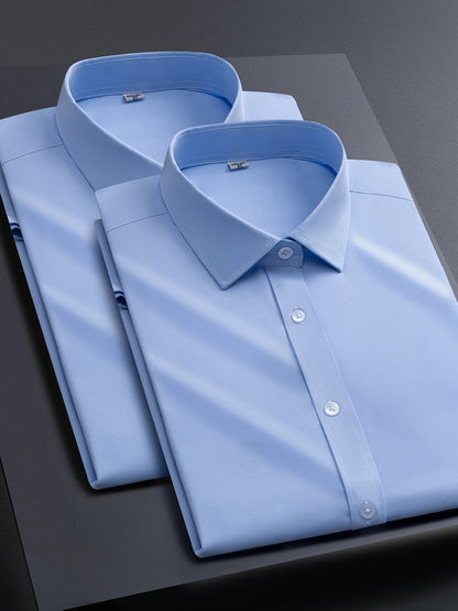 Men's Solid Color Shirt - Collared Long Sleeve – White / Light Blue – White option – view 7