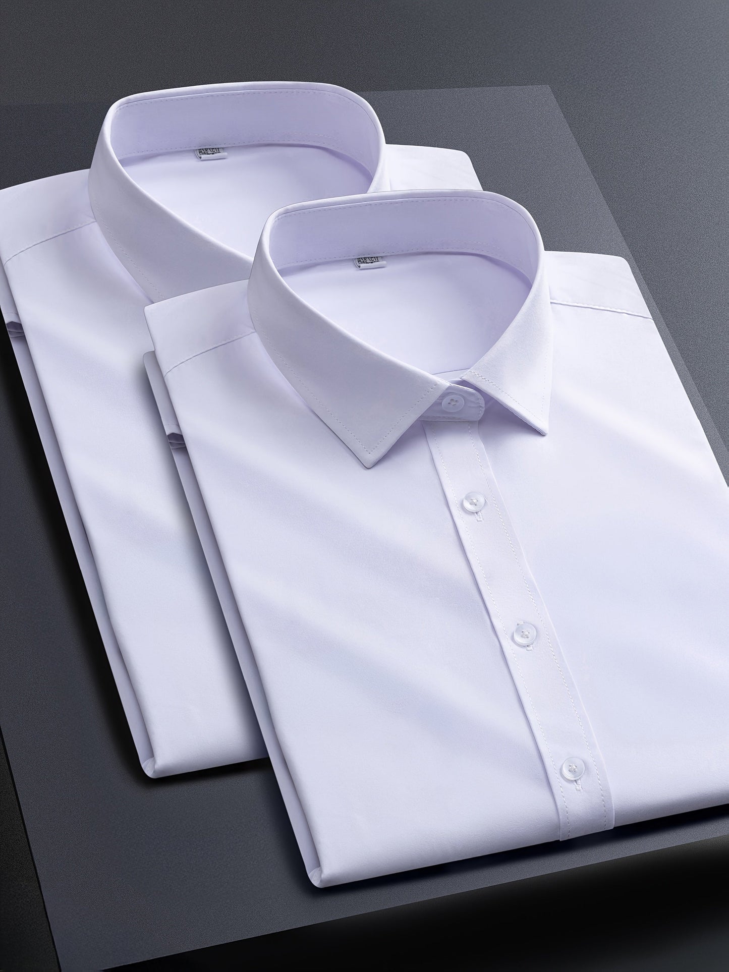 Men's Solid Color Shirt - Collared Long Sleeve – White / Light Blue – White option – view 8