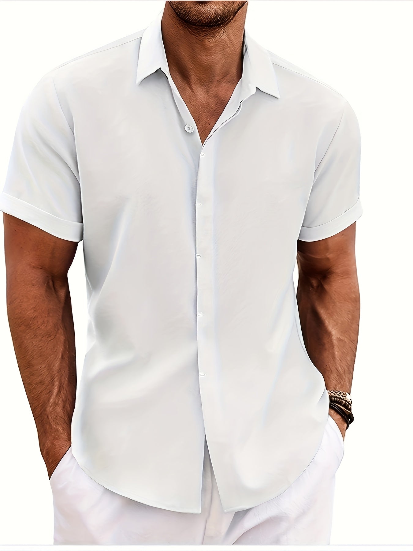 Men's Solid Color Shirt - Collared Short Sleeve – view 8