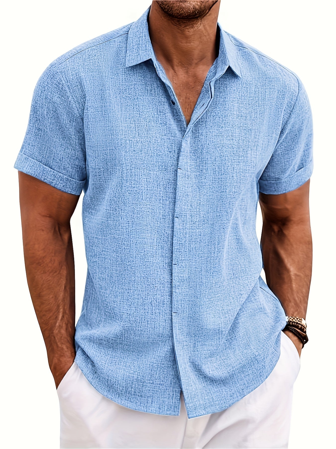 Men's Solid Color Shirt - Collared Short Sleeve – Black option – main product image