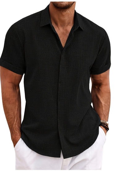 Men's Solid Color Shirt - Collared Short Sleeve – Black option – view 3