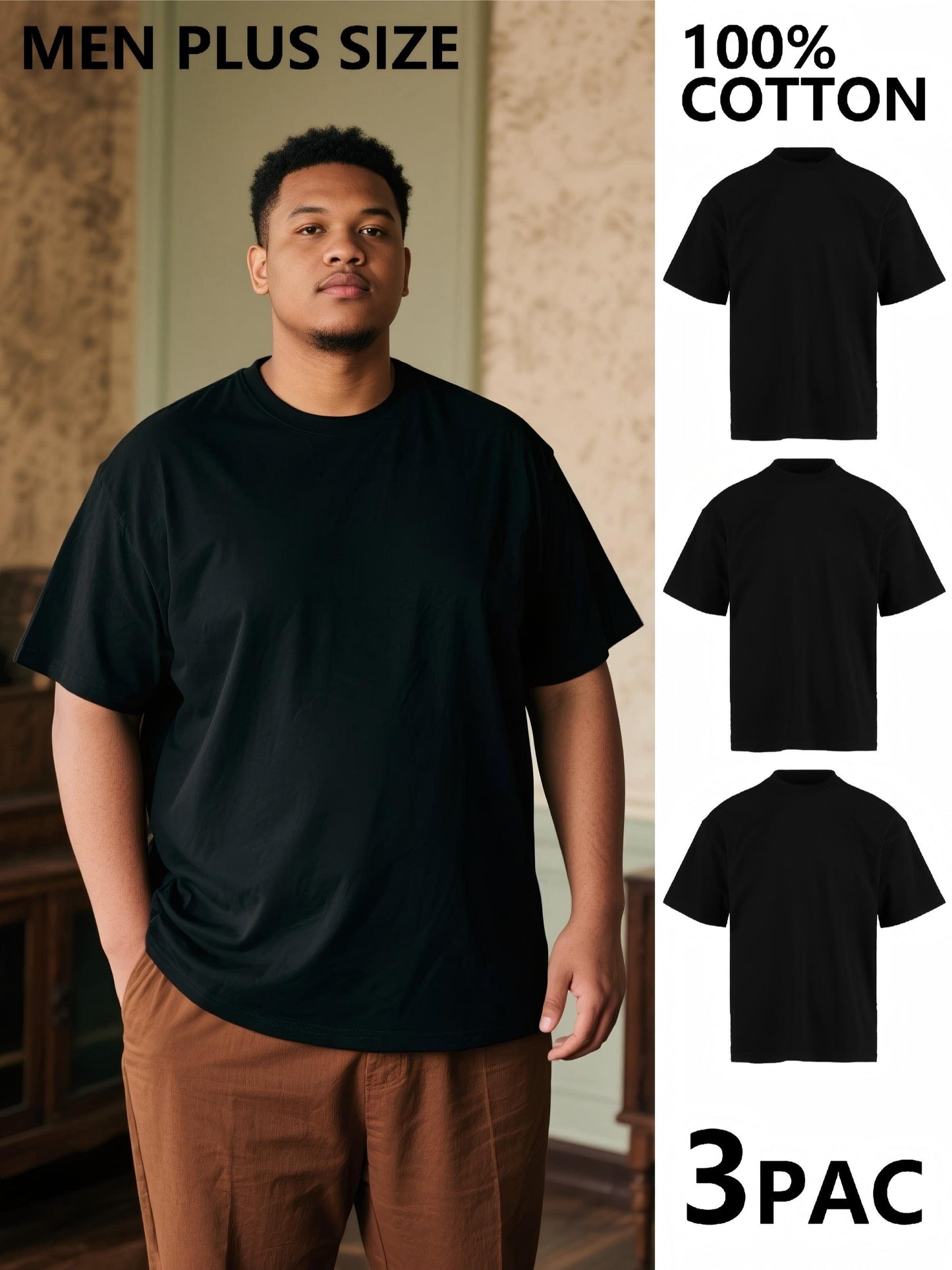 Men's Solid Color Shirt - Crew Neck Short Sleeve – 5-Variant Selection – Black option – view 2