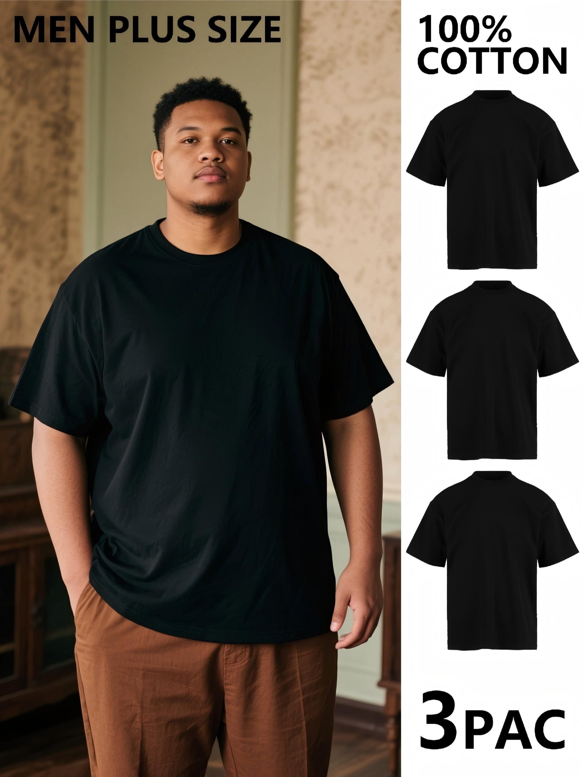 Men's Solid Color Shirt - Crew Neck Short Sleeve – 5-Variant Selection – Black option – view 2