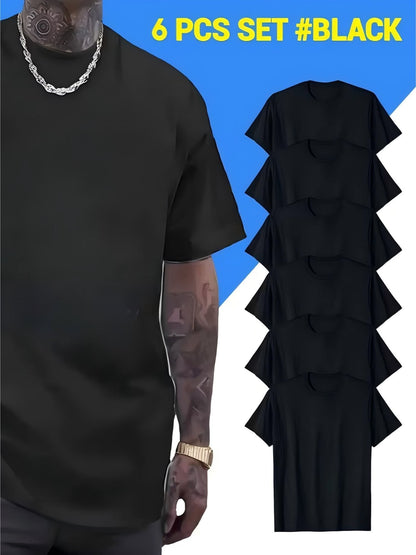 Men's Solid Color Shirt - Crew Neck Short Sleeve – Black / White – view 2