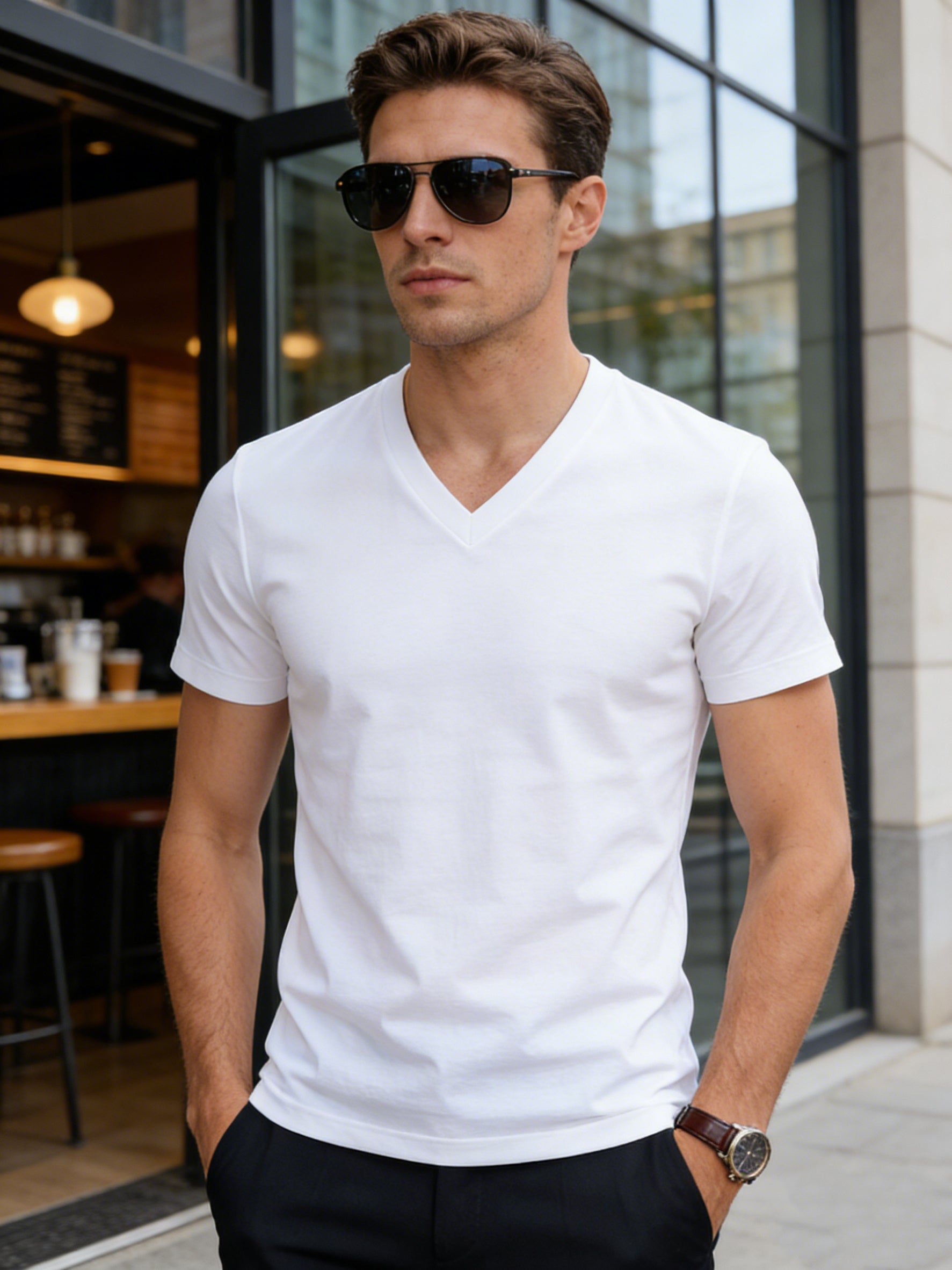 Men's Solid Color T-Shirt - V-Neck Short Sleeve – view 7